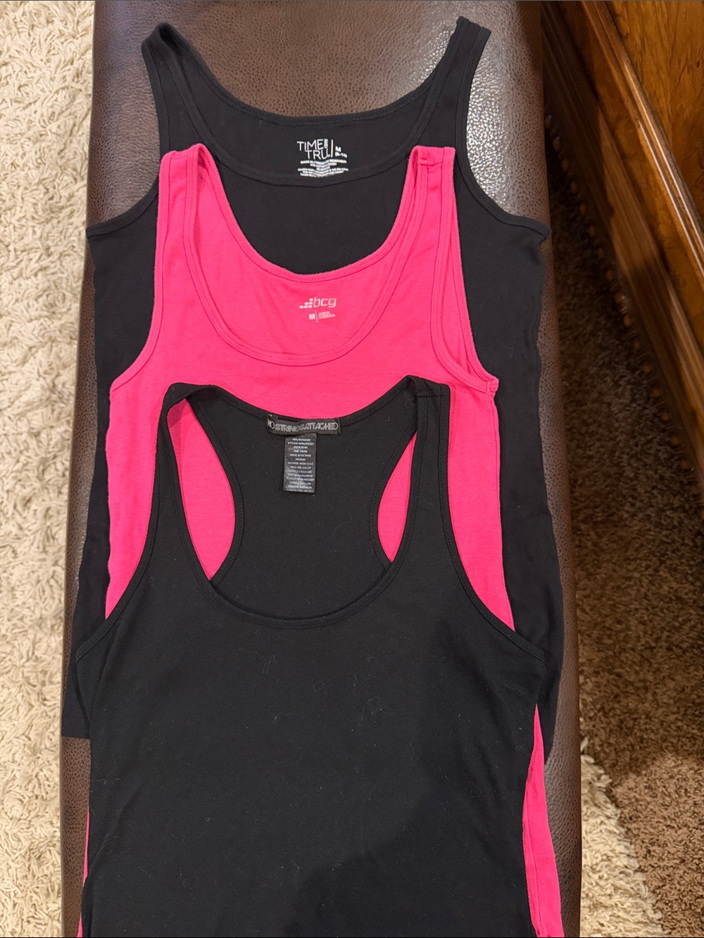 Bundle of 3 Women's Black and Hot Pink Tank Tops - 3 Pack